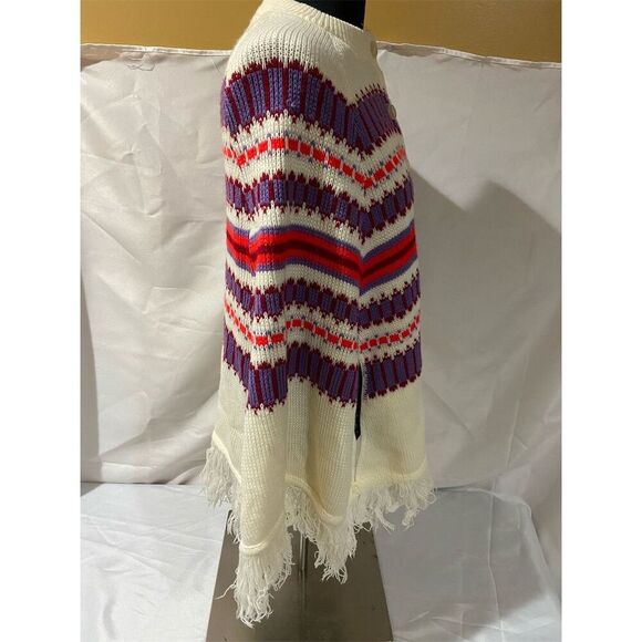 Unbranded Other - Vintage Hand Knit Chevron Fringe Poncho Multicolor One Size Women